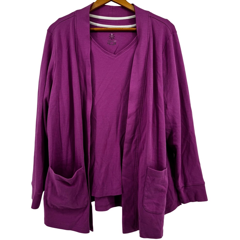 Isaac Mizrahi Live Essentials Purple Cardigan and Tank Top Set Plus Size 2X